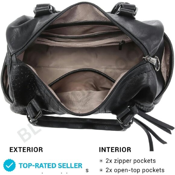 Vegan Leather Barrel Bag Large Hobo Tote Satchel Shoulder Purse Work Chic - Picture 4 of 4